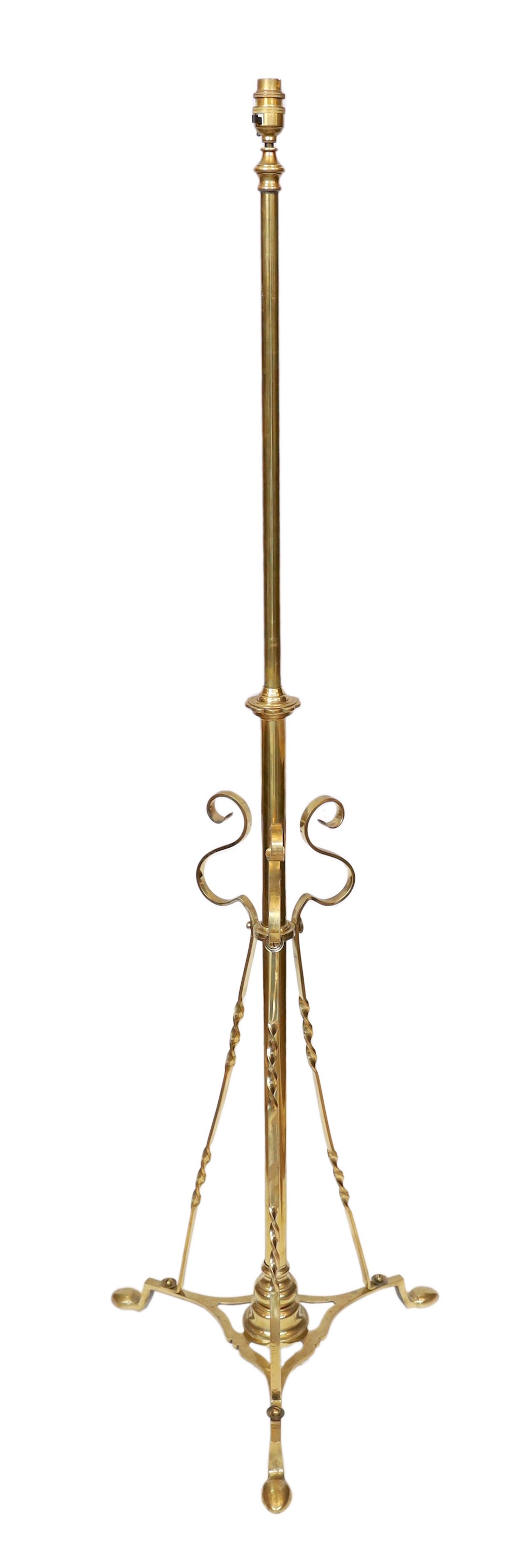 An Edwardian brass telescopic lamp standard, height 147cm